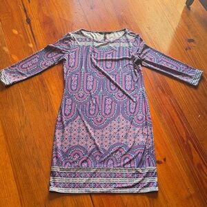 BCBGMaxAzria Pink and Purple Long Sleeve Dress